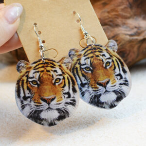 Wholesale Tiger Head Double Sided Printed Leather Earrings
