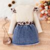 O1CN01hkZNw21v461h54Ali_2209644226118-0-cib Wholesale Autumn and Winter Top Patchwork Leopard Print Fly Sleeves Denim Ripped Hole Baby Clothes