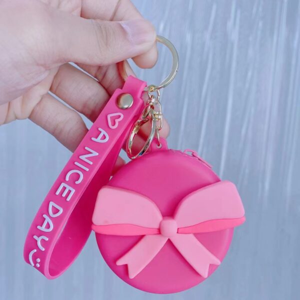 Wholesale Soft Rubber Pink Bow Coin Purse Keychain