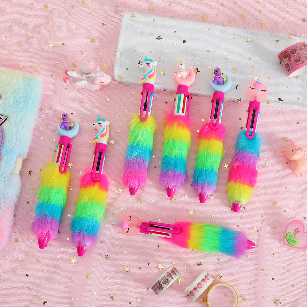 Wholesale Unicorn Plush Student Six Color Click Ballint Pen