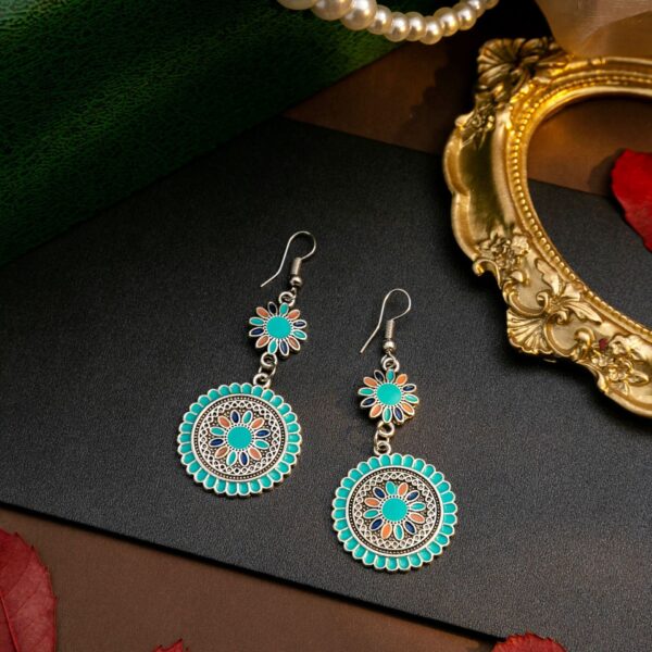 Wholesale Bohemian Drip Oil Round Sunflower Alloy Earrings