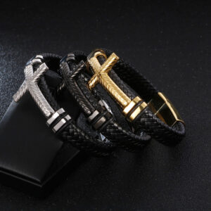 Wholesale Cross Mens Leather Alloy Bracelet
