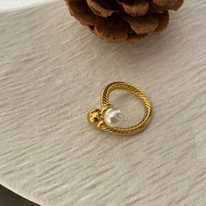 Cross pearl ring titanium steel / No. 7