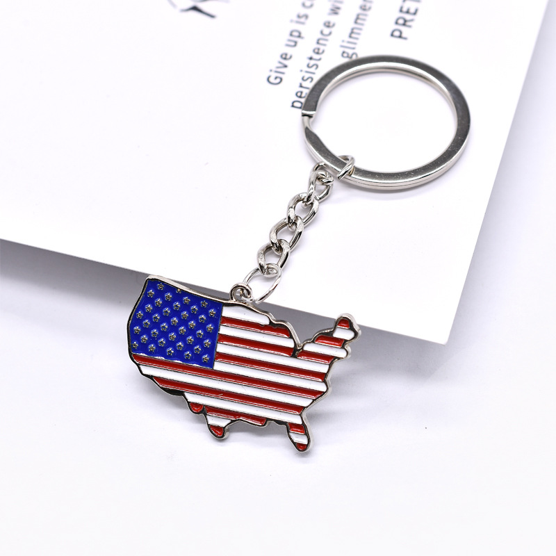 Wholesale Cross Border US Flag Independence Day Zinc Alloy Keychain Red White Blue Flag Color US Map Keychain