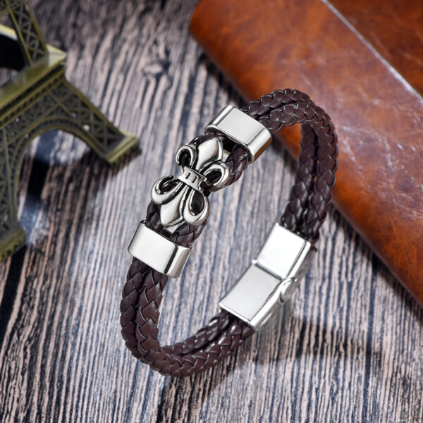 Wholesale Men's Leather Magnetic Buckle Woven Bracelets