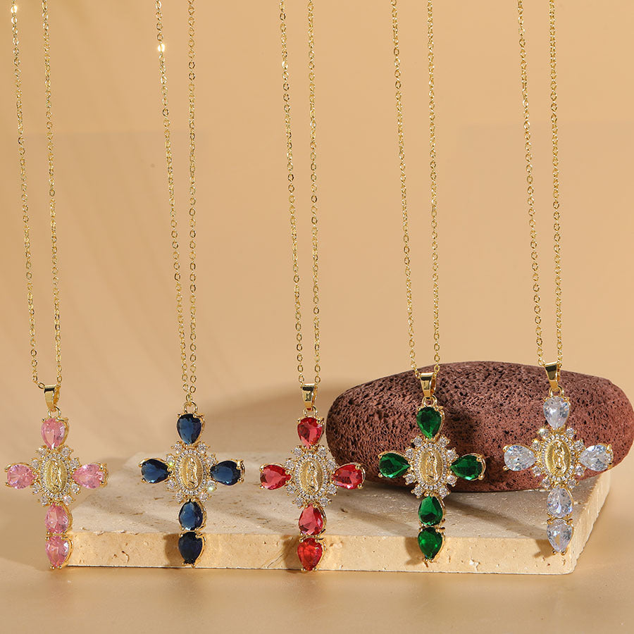 Wholesale Cross Madonna rtrait Zircon Pendant Necklace