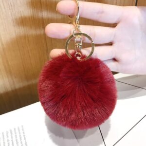 Wine red hair ball / Packed in a single opp bag. the keychain is not fixed. if necessary, please contact customer service for notes