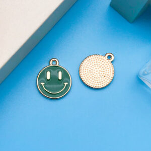 1 dripping green round smiley face 11.5x 14mm-13960-1g