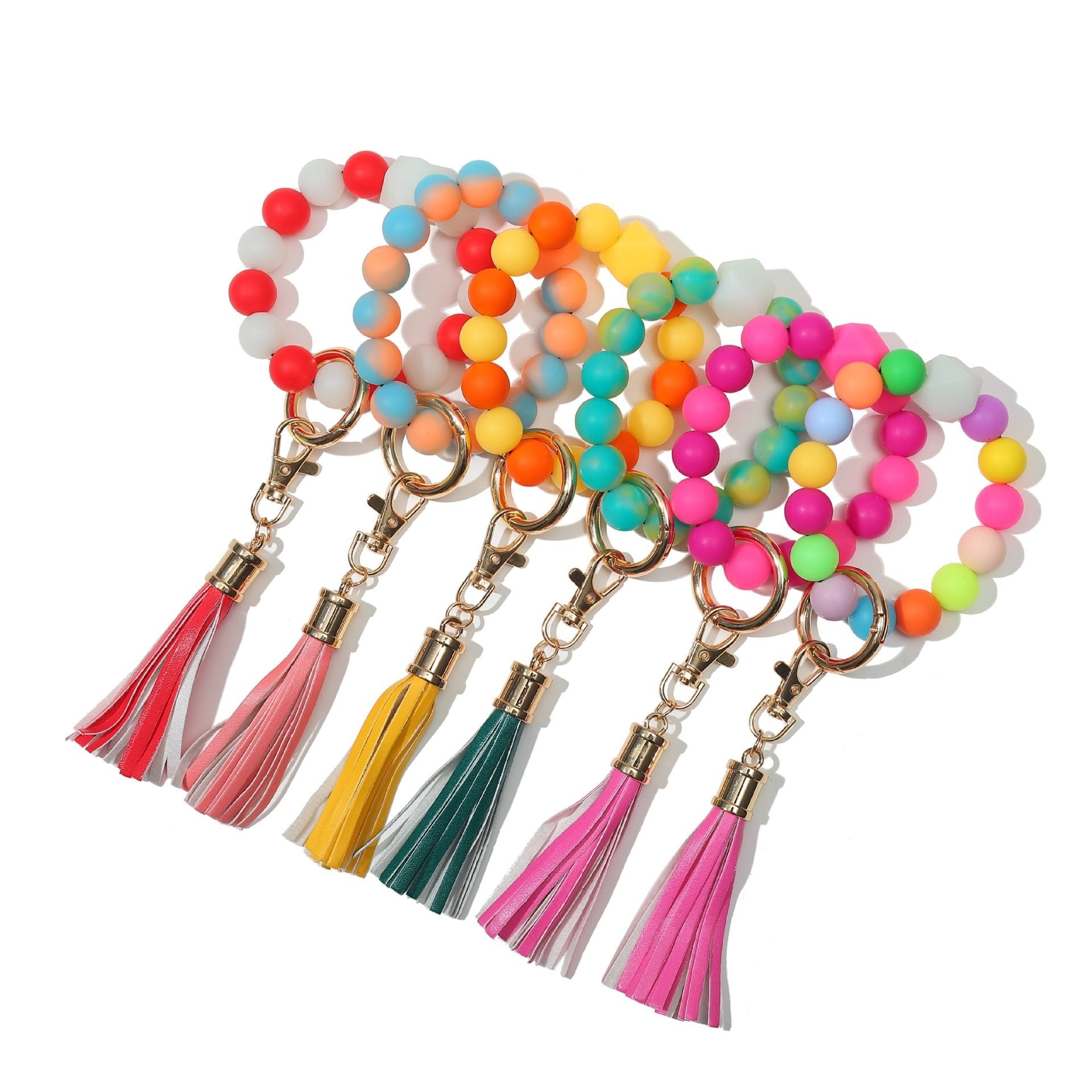 Wholesale Fluorescent Luminous Colored Silicone Beaded Wrist Keychain