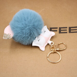 Peacock Blue / Fox fur ball key chain