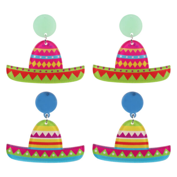 Wholesale Mexican Sombrero Rainbow Color Acrylic Earrings