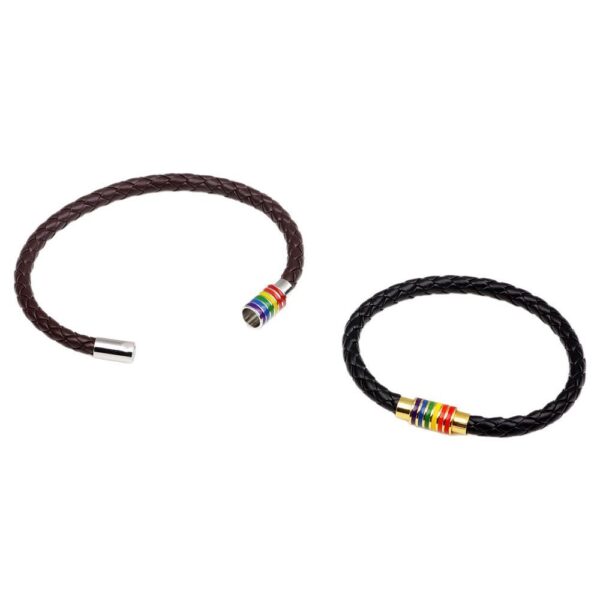 Wholesale Simple Braided Rainbow Magnet Buckle Genuine Leather Bracelet