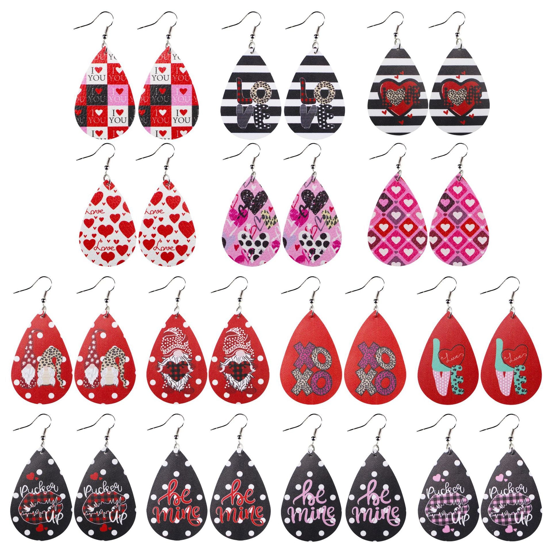 Wholesale Valentine's Day Love Romantic lka Dot Stripe Printed Water op Leather Earrings