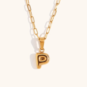 Mini bubble letter paper clip chain necklace-Gold-P