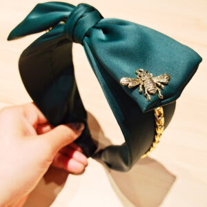 Dark Green Bee Chain Bow Headband