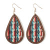 Wholesale Western Vintage Water Drop Pattern Wooden Earrings