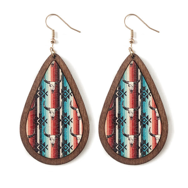 Wholesale Western Vintage Water Drop Pattern Wooden Earrings