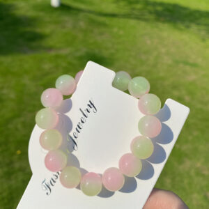 Green pink 12mm two-color gradient ice through glass bracelet