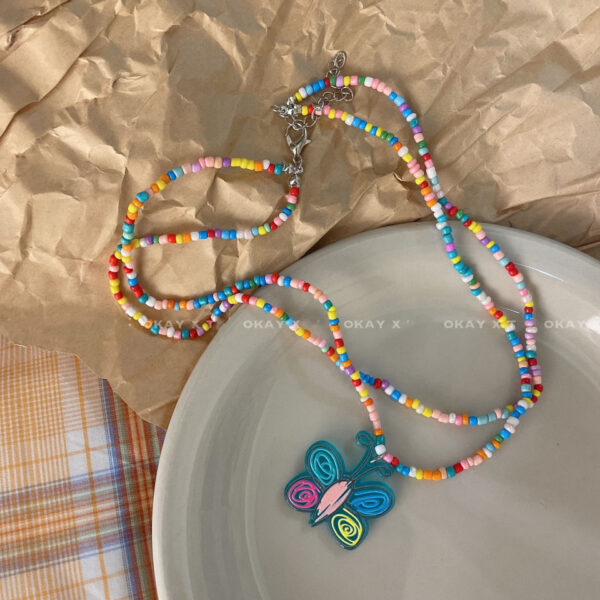 Wholesale Colorful Double Layer Beaded Flower Butterfly Necklaces