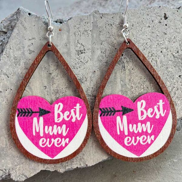 Wholesale Mother Water-saving Drop Shaped Love Wooden Earrings