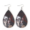 Wholesale dark rose flower skull earrings double-sided PU leather drop earrings