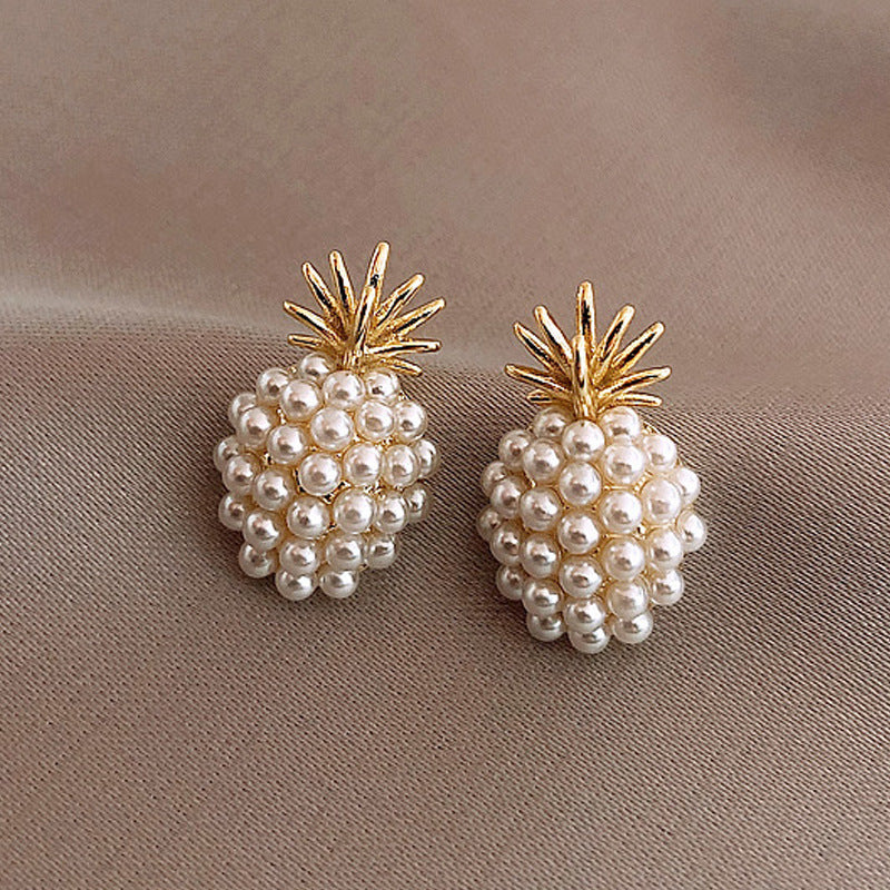 Wholesale S925 Sier Needle Small Pearl Pineapple Stud Earrings
