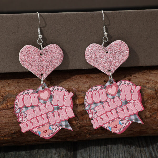 O1CN01iAOscz1qyMb7aXLBu_2206372095564-0-cib Wholesale Valentine's Day Cartoon Pink Glitter Heart Hanging Letter Leather Earrings
