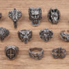 Wholesale Retro Punk Wolf Head Men's Ring Set