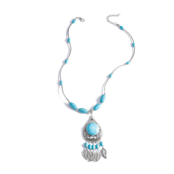 Wholesale Vintage Alloy Ethnic Style Turquoise Pendant Leaf Tassel Turquoise Necklace