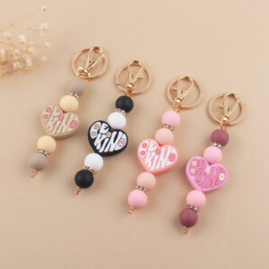 Wholesale Cartoon Silicone Heart-shaped Handmade Beaded Keychains