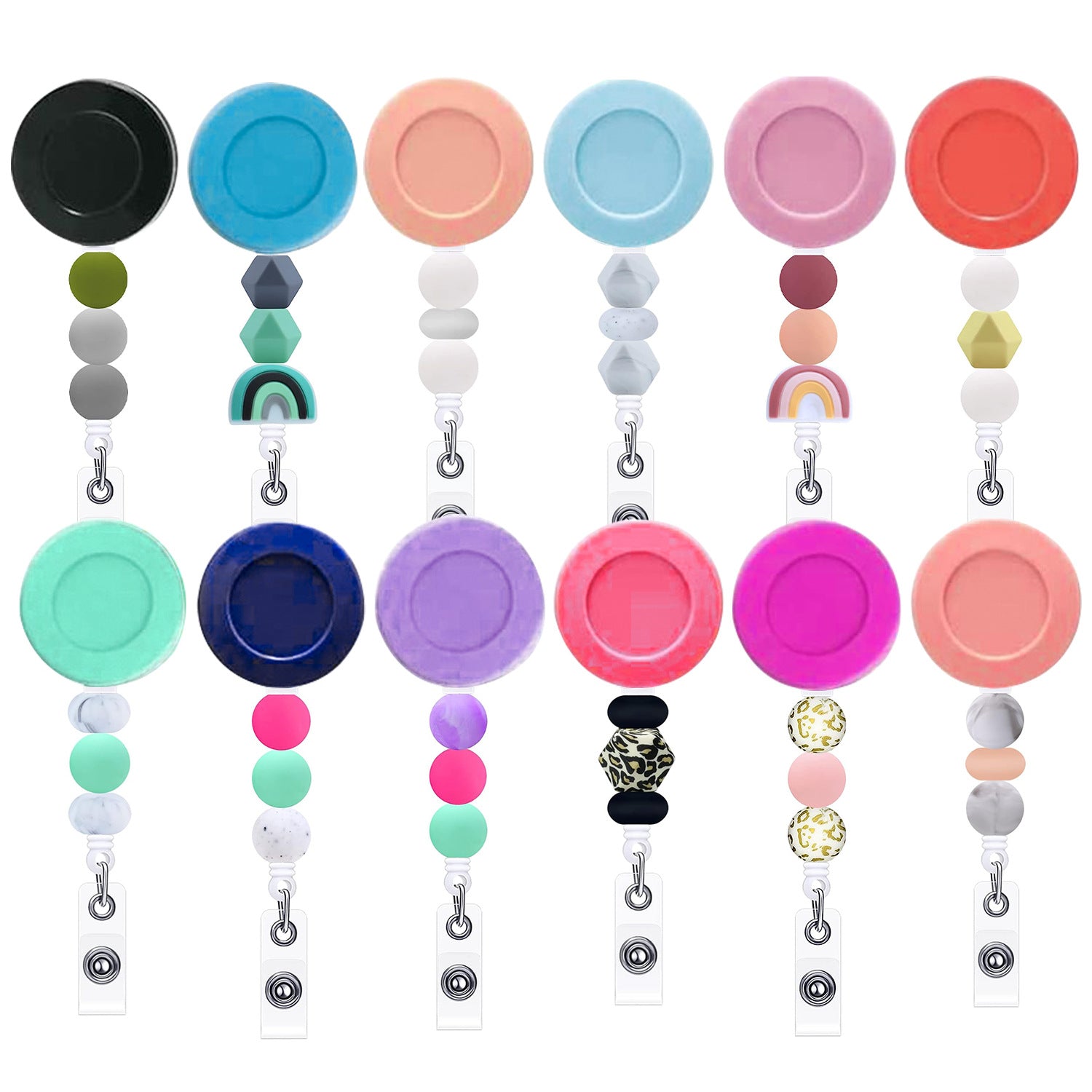Wholesale Colored ABS Belt Clip Silicone Bead Badge Scroll Extendable Keychain