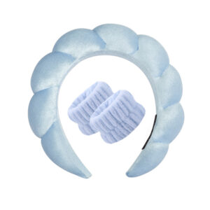 Gold velvet blue headband + 2 wrist straps (stitched interface)