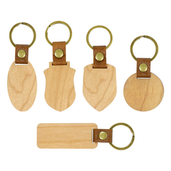 Wholesale Solid Wood PU Leather Wooden Keychains