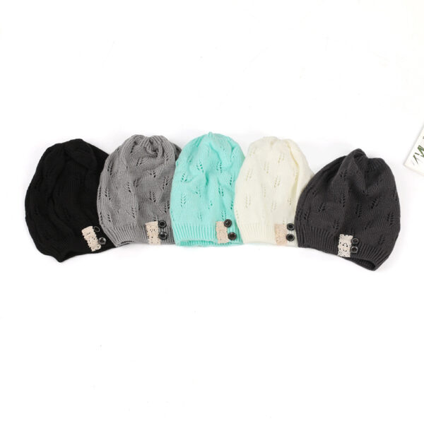 Wholesale Pure Woolen Hat Hollow Leaf Lace Button Knitted Hat