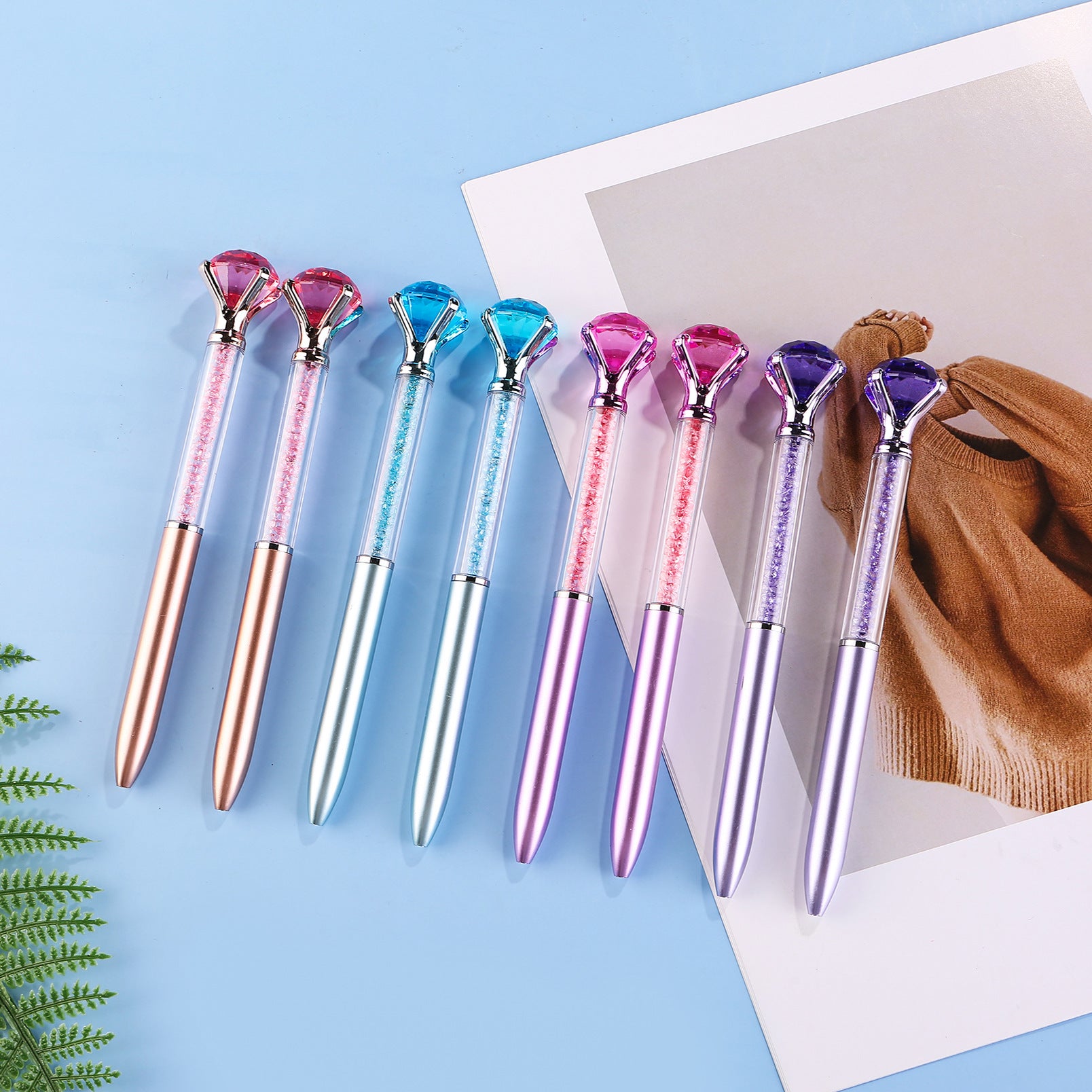 Wholesale Imitation Metal Rod Large Diamond Colored Crystal Quicksand Broken Diamond Plastic Ballint Pen