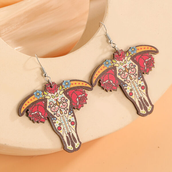 Wholesale Bull Head Water Drops Wooden Earrings