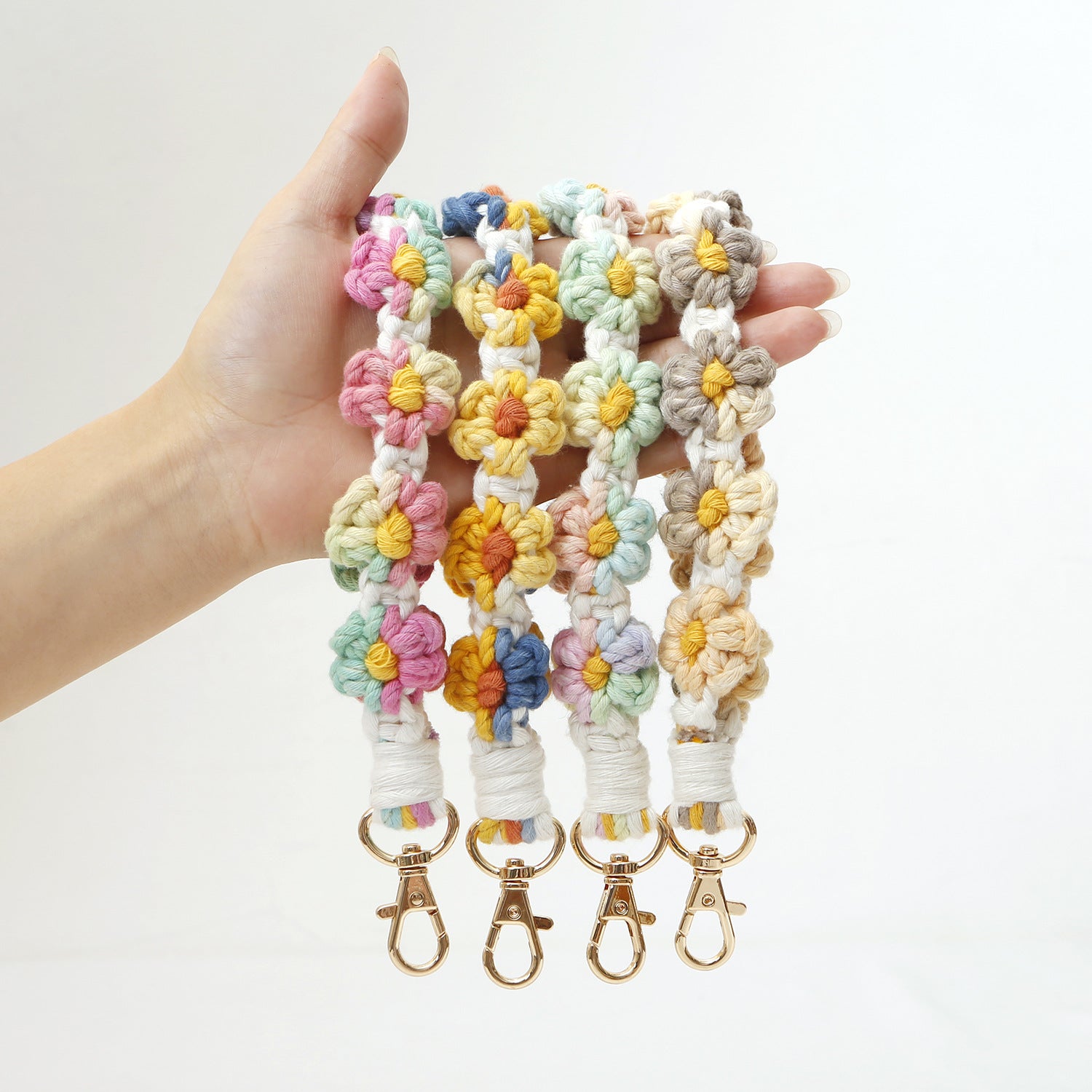 Wholesale Hand Woven Flower Cotton Rope Keychain