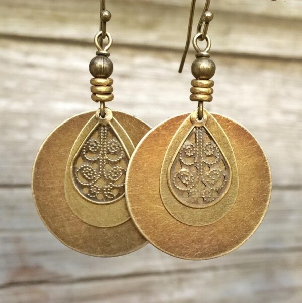 Wholesale Bohemian Retro Ethnic Style Bronze Circle Carved Earrings