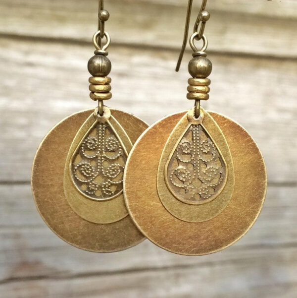 Wholesale Bohemian Retro Ethnic Style Bronze Circle Carved Earrings