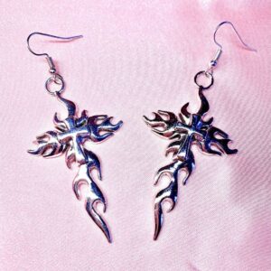 Wholesale Gothic Punk Silver Flame Earrings