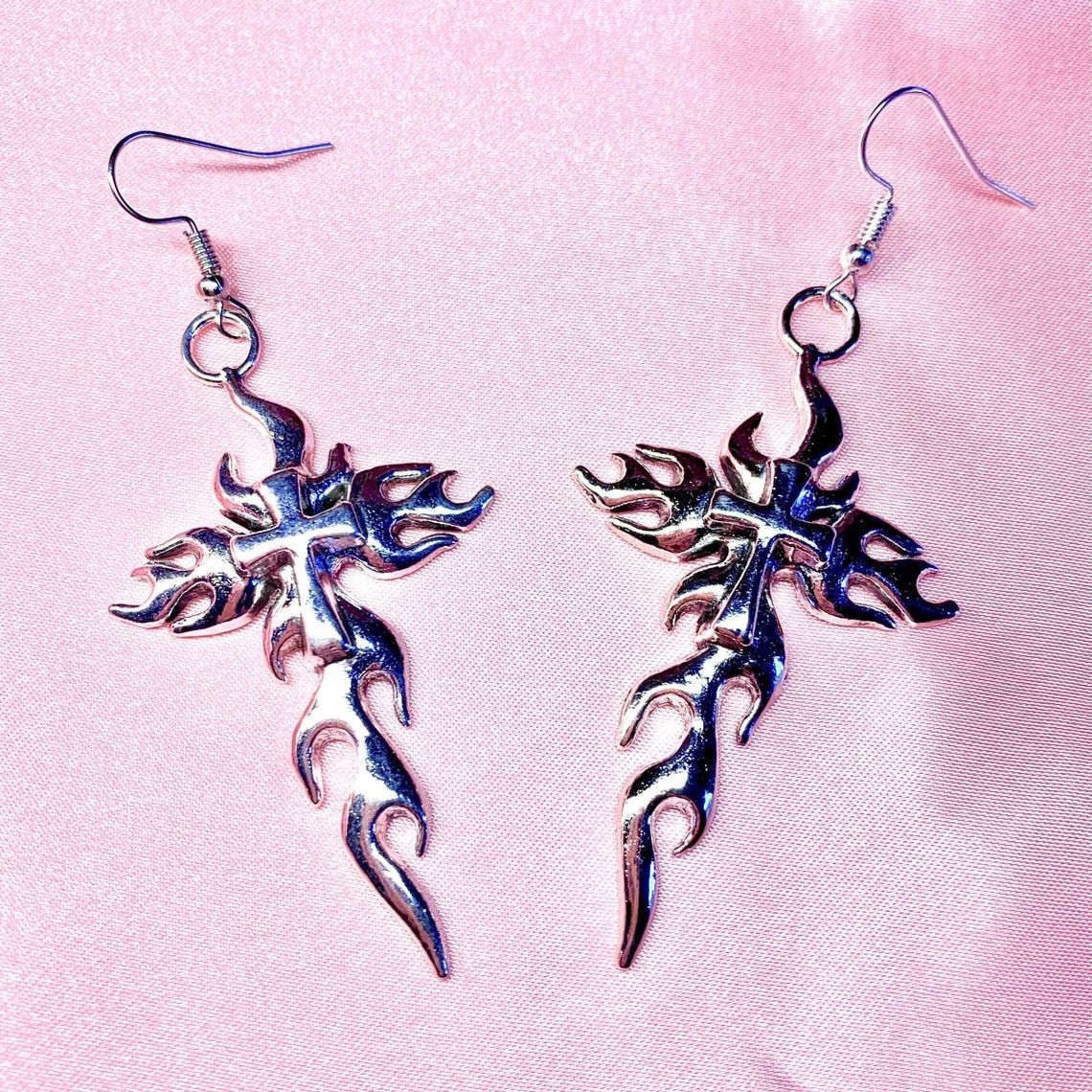 Wholesale Gothic Punk Sier Flame Earrings