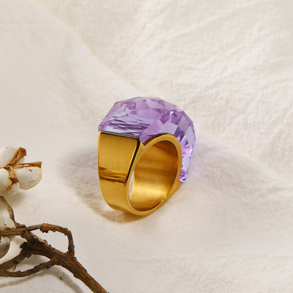 Wholesale Titanium Steel 18k Gold Ring with Large Colored Stones