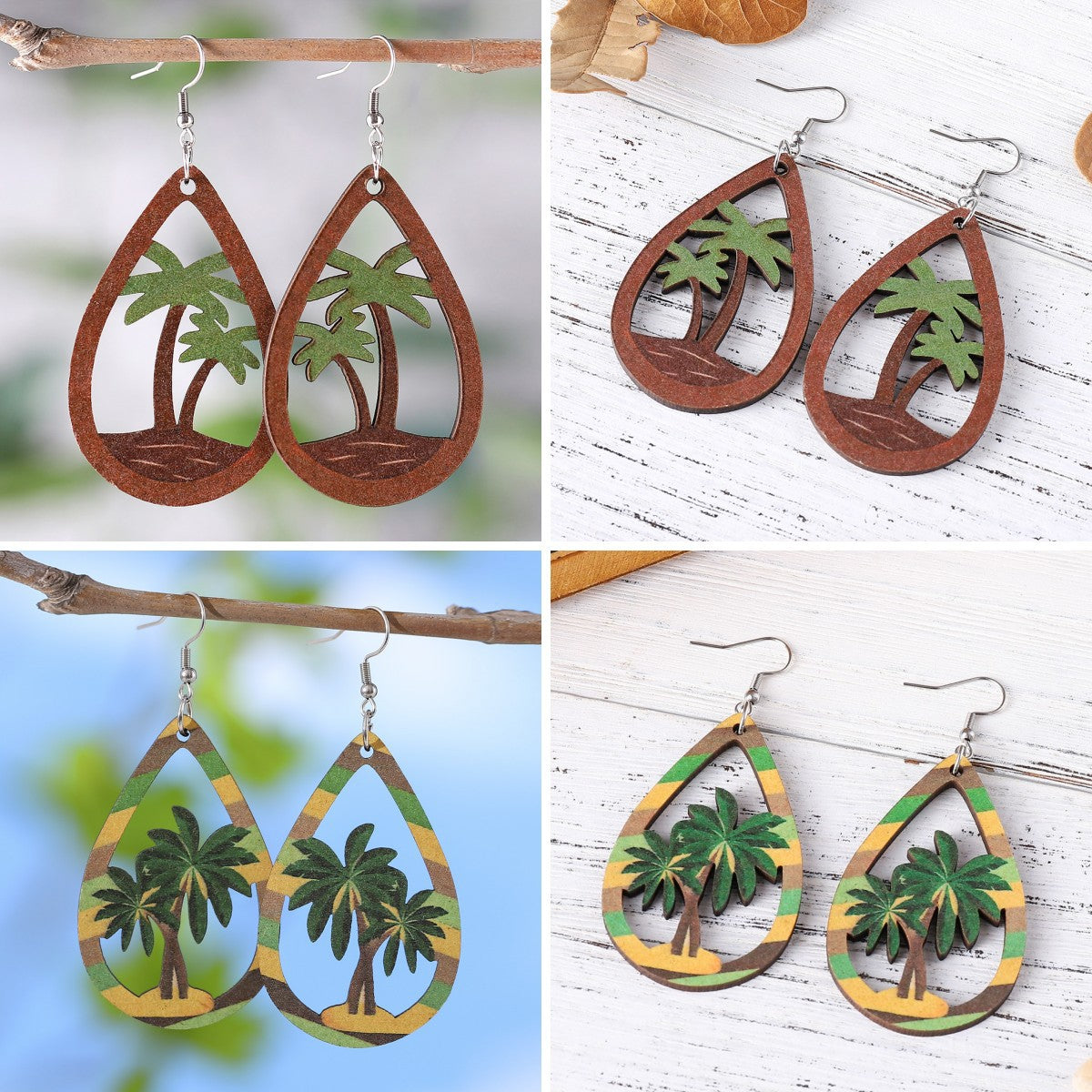Wholesale Tropical Beach nut Tree Pendant Wooden Earrings