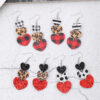 Wholesale Valentine's Day Multi-layer Love Leopard Print Sequin Plaid Leather Earrings