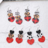 Wholesale Valentine's Day Multi-layer Love Leopard Print Sequin Plaid Leather Earrings