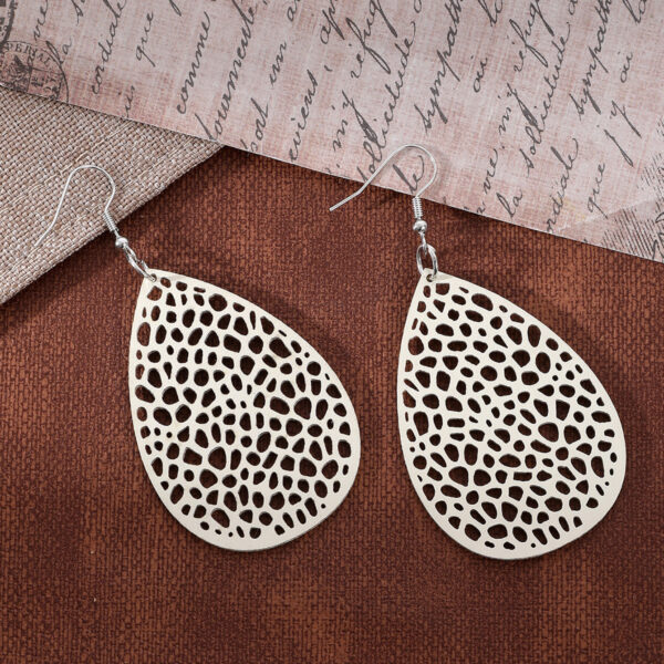 Wholesale Leather Hollow Mesh Non-standard Water Drop Earrings