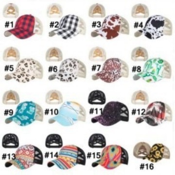 Wholesale Cotton Printed Crossover Ponytail Mesh Baseball Caps