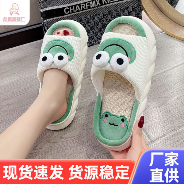 Wholesale Cute Milk Frog Cartoon Linen Thick Sole Slippers