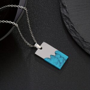 Stainless steel blue turquoise necklace-square