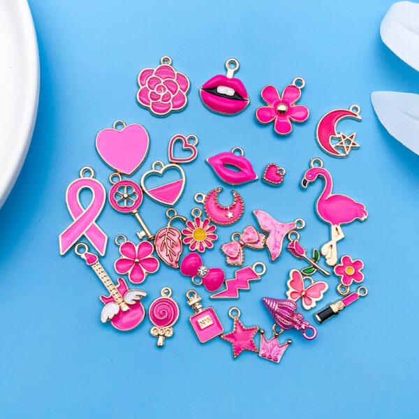 Wholesale Rose Red Drip Oil Cartoon Alloy DIY Necklace Bracelet Pendant